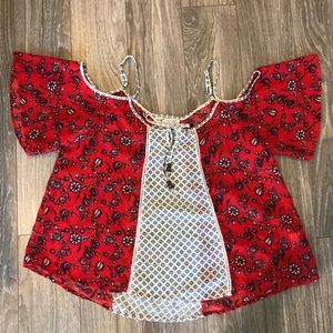 Jolt red paisley cold shoulder top
